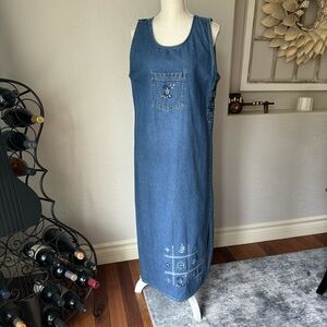 Speed Limit Womens Vintage Embroidered Denim Maxi‎ Dress Size Medium